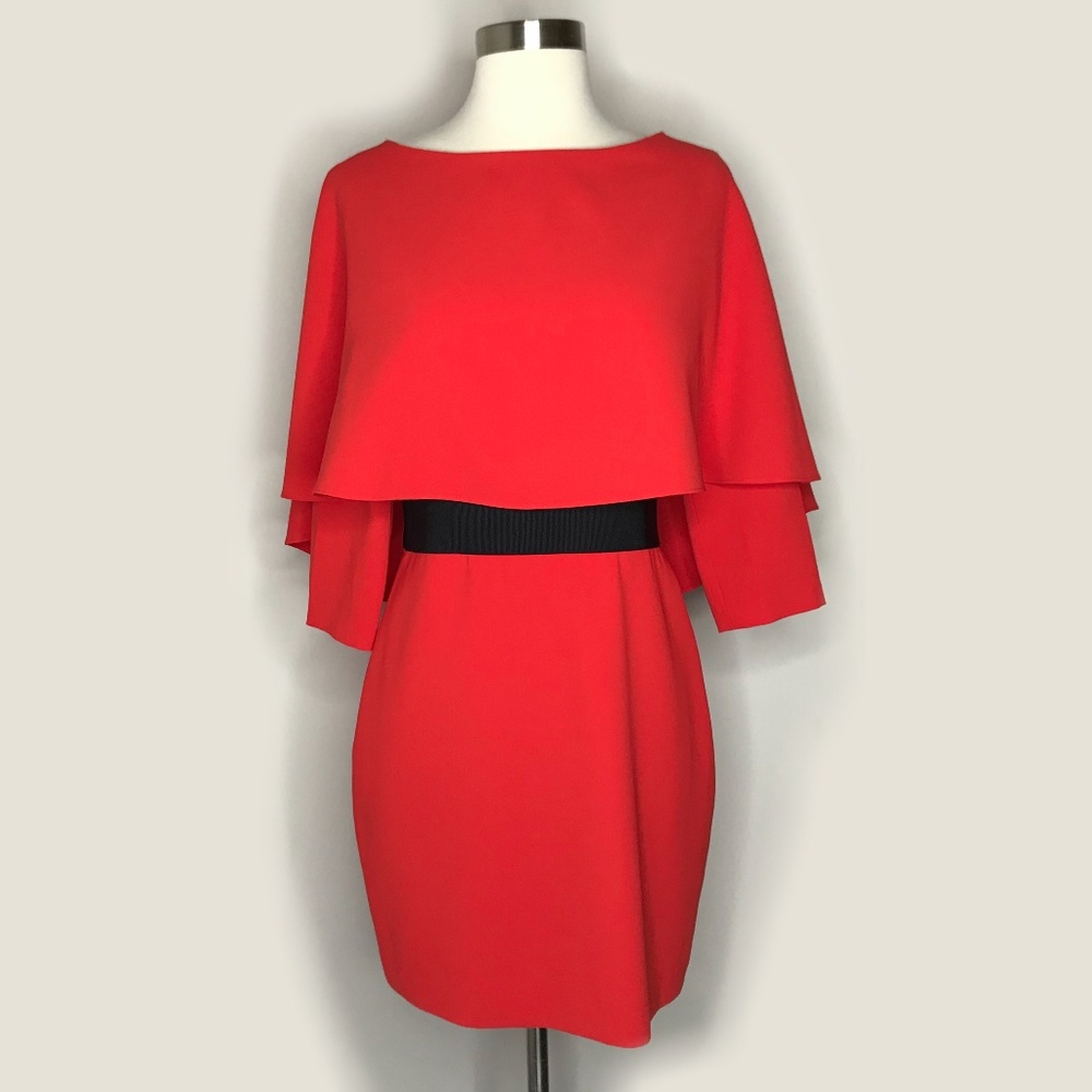 Alice + Olivia Cairo Cape Dress Red Boatneck